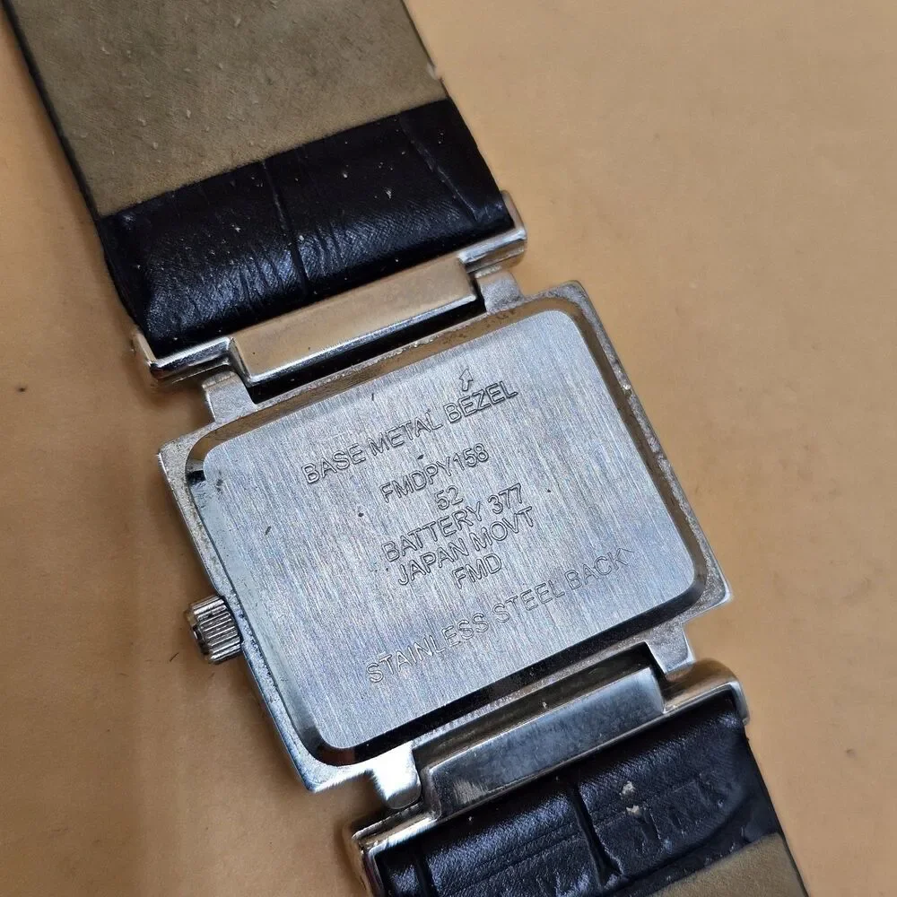 Silver Tone Ladies Rectangular Quartz Watch Adjustable Black Strap New Battery